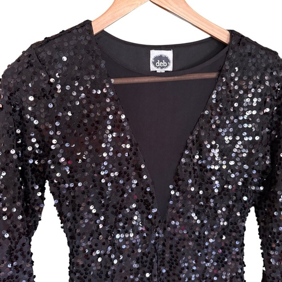 Y2K Deb Womens Black Dress Sequin deep V-neck Retro Whimsigoth Morquette Size S - Picture 4 of 11